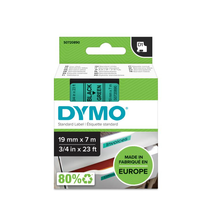 DYMO Schriftband – 19 mm × 7 m, grün, schwarz – D1-TAPE