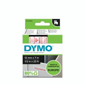 DYMO Schriftband – 12 mm × 7 m, weiss, rot – für LabelPoint 200, 250, 300, u. a. – D1