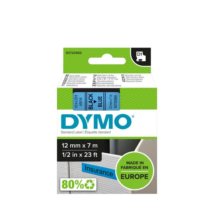 DYMO Textilband – 12 mm × 7 m, blau, schwarz – für LabelPoint 200, 250, 300 und andere