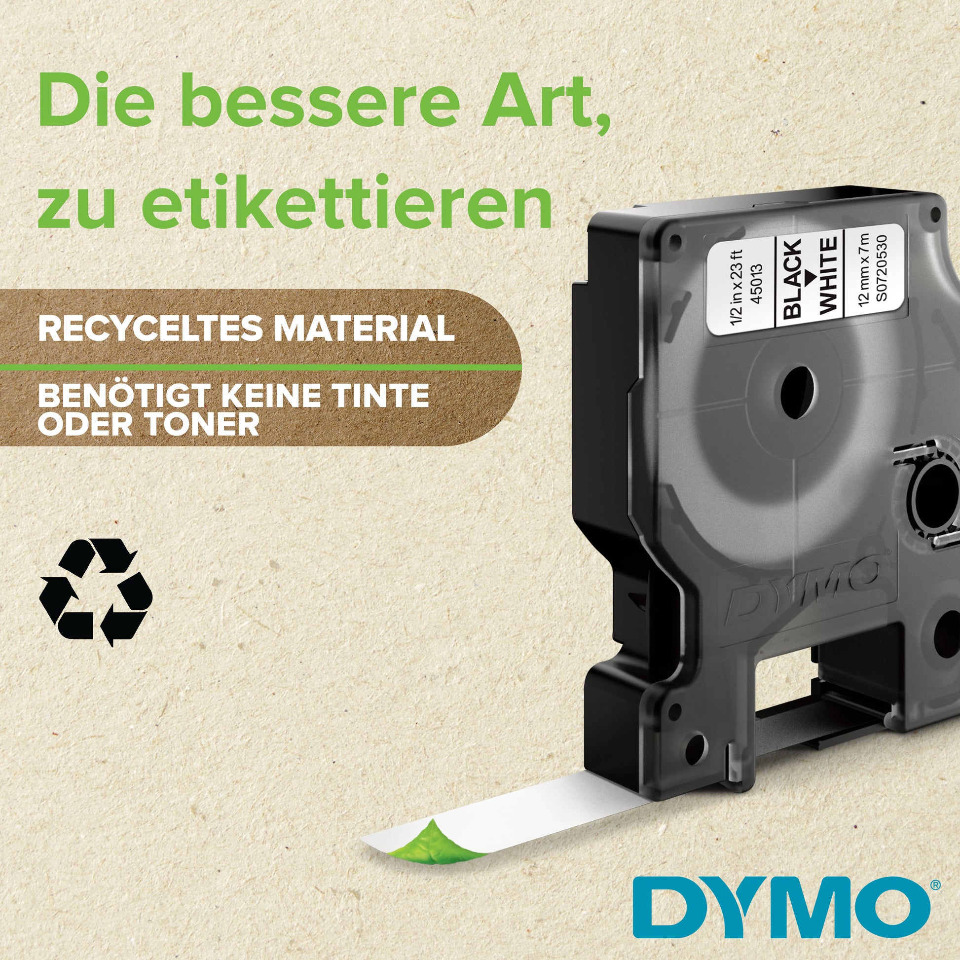 DYMO Textilband – 9 mm × 7 m, weiss, schwarz – für LabelPoint 200, 250, 300, u. a. – D1