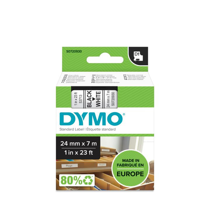 DYMO Schriftband – 24 mm × 7 m, weiss, schwarz – D1-TAPE