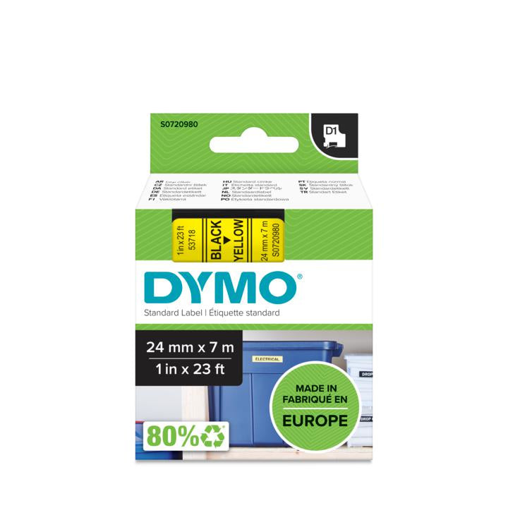 DYMO Schriftband – 24 mm × 7 m, gelb, schwarz – D1-TAPE