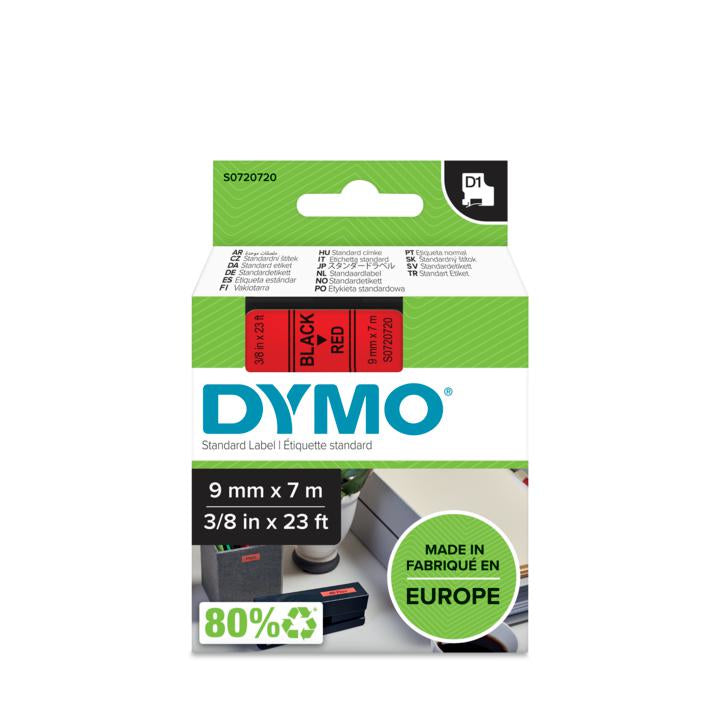 DYMO Schriftband – 9 mm × 7 m, rot, schwarz – für LabelPoint 200, 250, 300, u. a. – D1