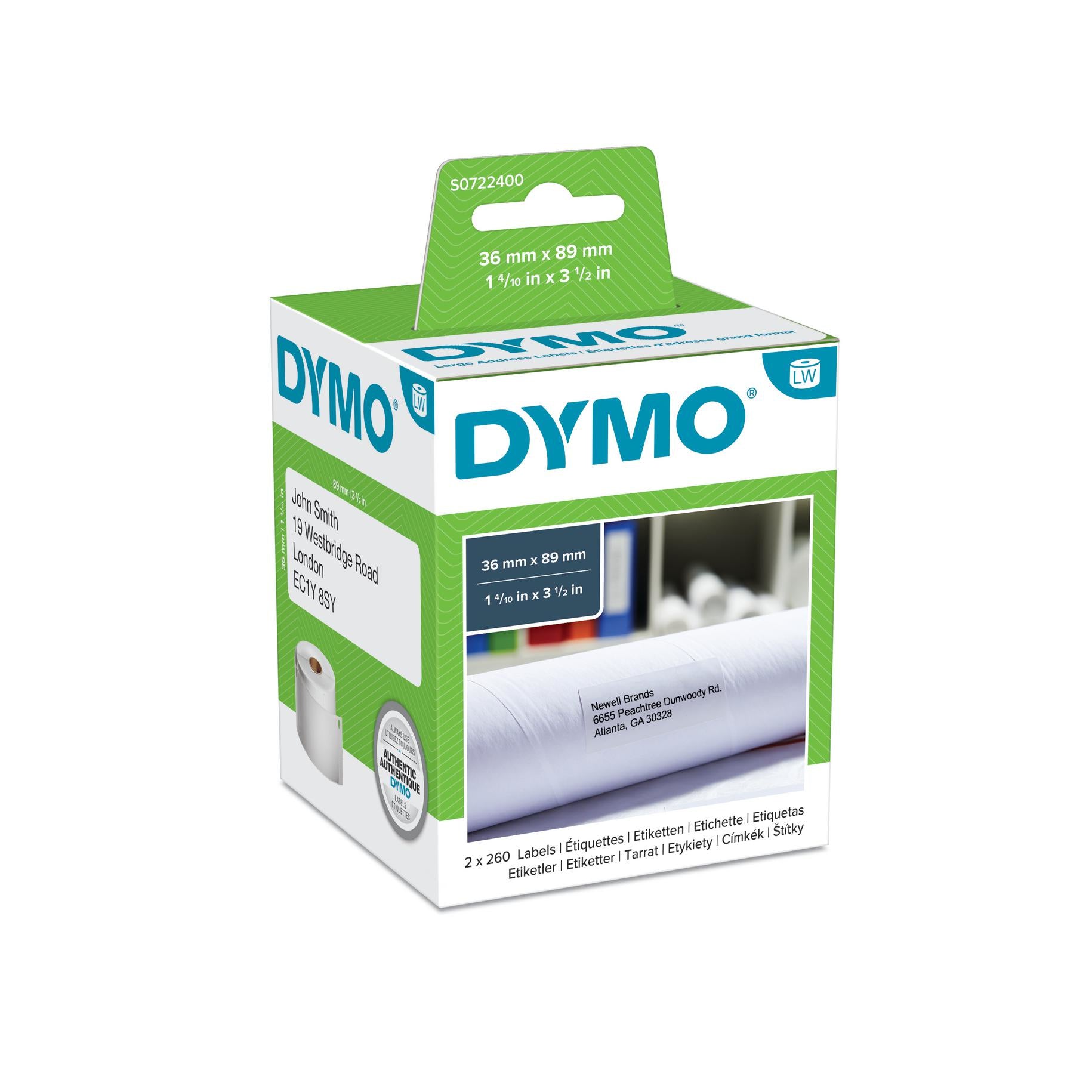 DYMO Druckeretiketten, 36 mm × 89 mm, weiss, 2 × 260 Etiketten