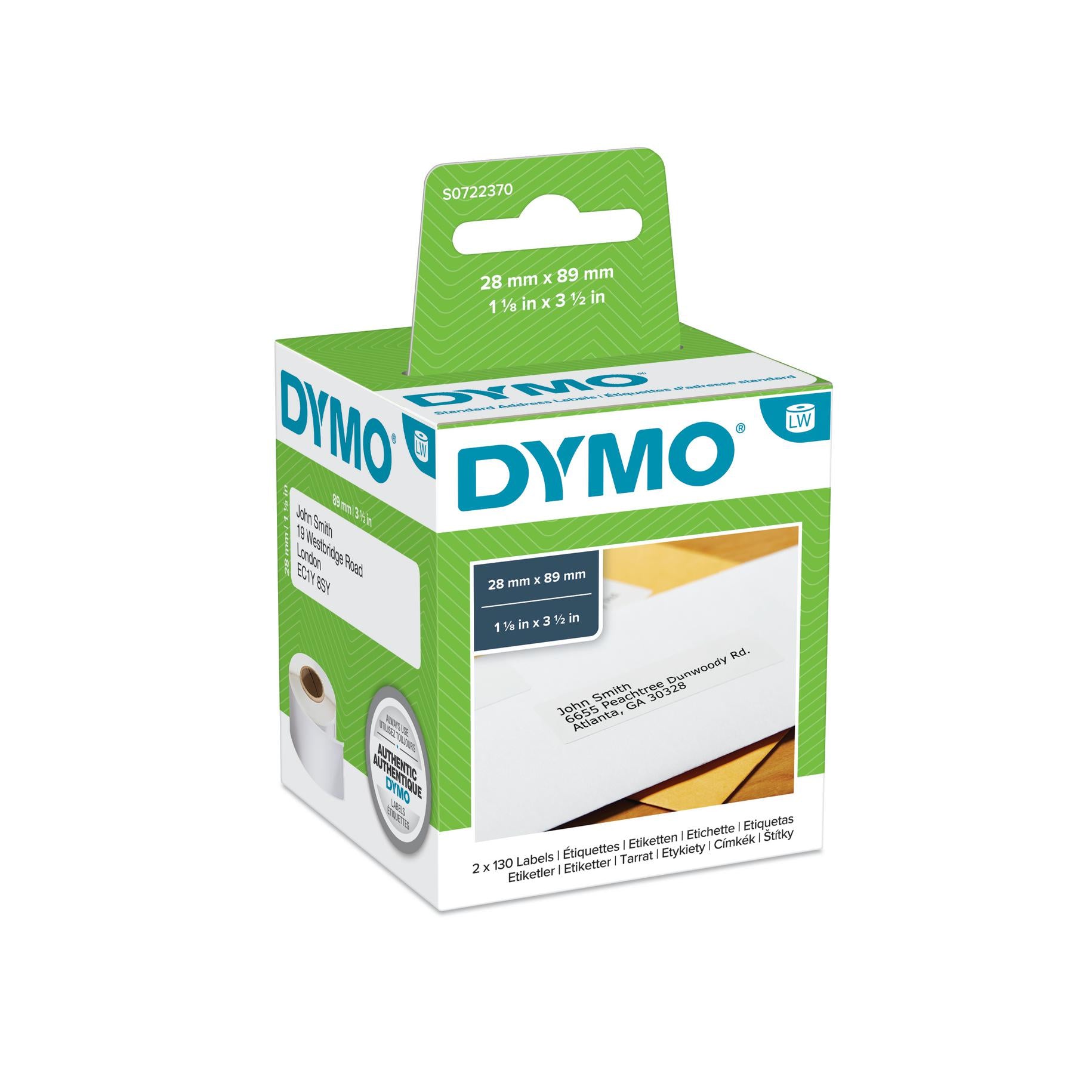 DYMO Adress-Etiketten, 89 mm × 28 mm, weiss, Papier, permanent, für LabelWriter 310, 320, Turbo 330 und andere