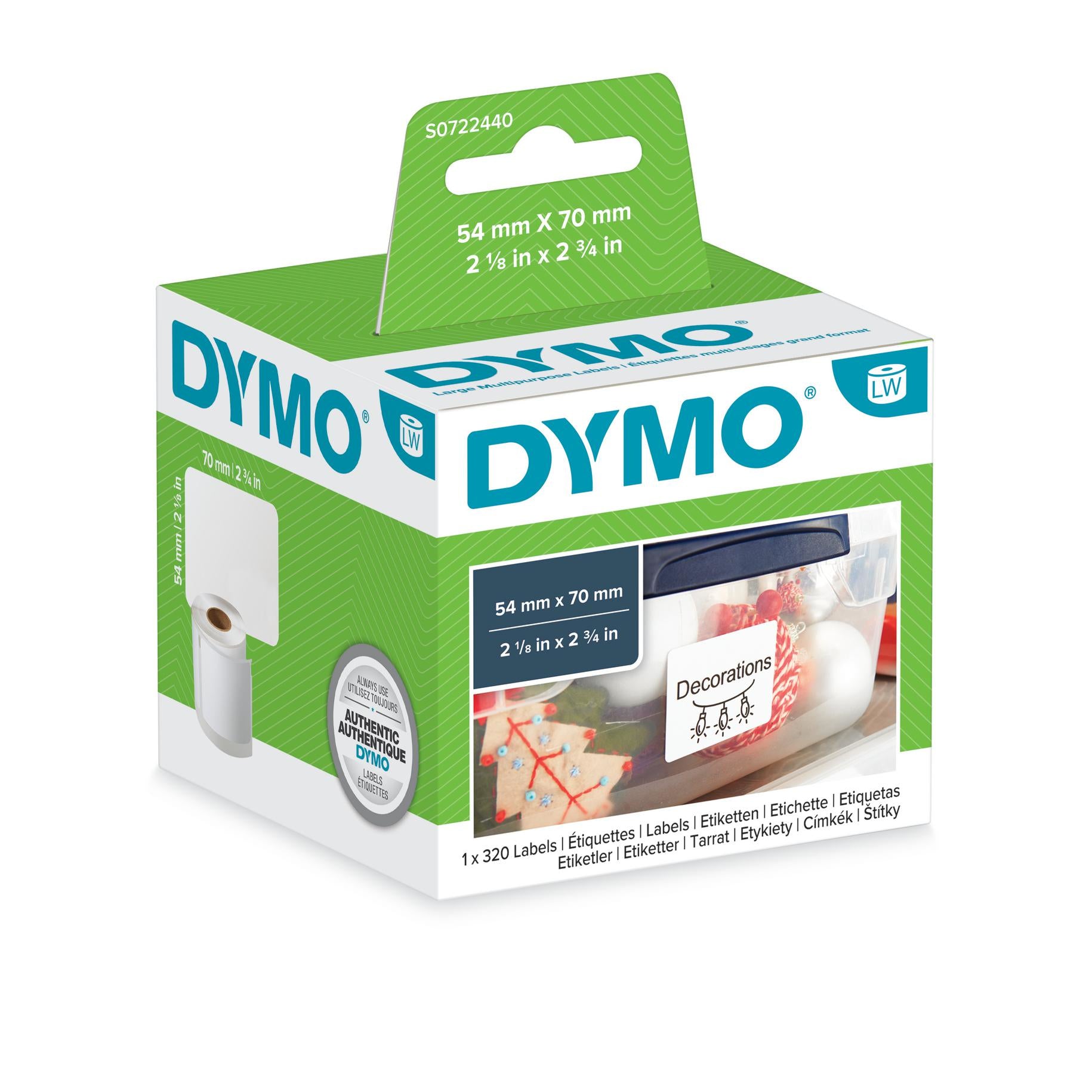 DYMO Druckeretiketten, 54 mm × 70 mm, weiss, 320 Stk.