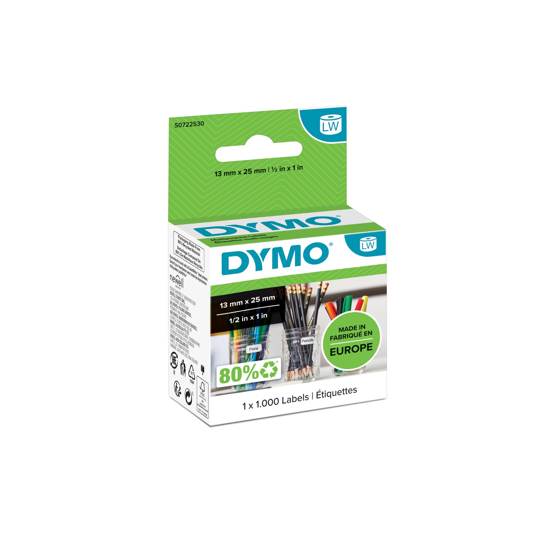 DYMO LabelWriter Druckeretiketten, 12 mm × 24 mm, weiss, 1 × 1000 St.