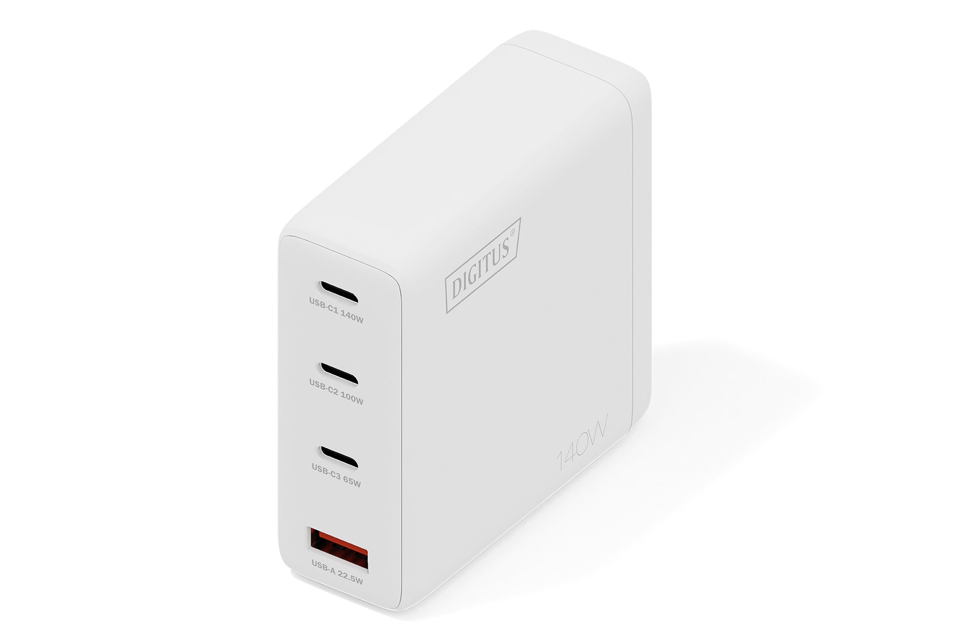 Digitus USB-Wandladegerät 140 W – USB-C×3, USB-A×1 – GaN – Weiss