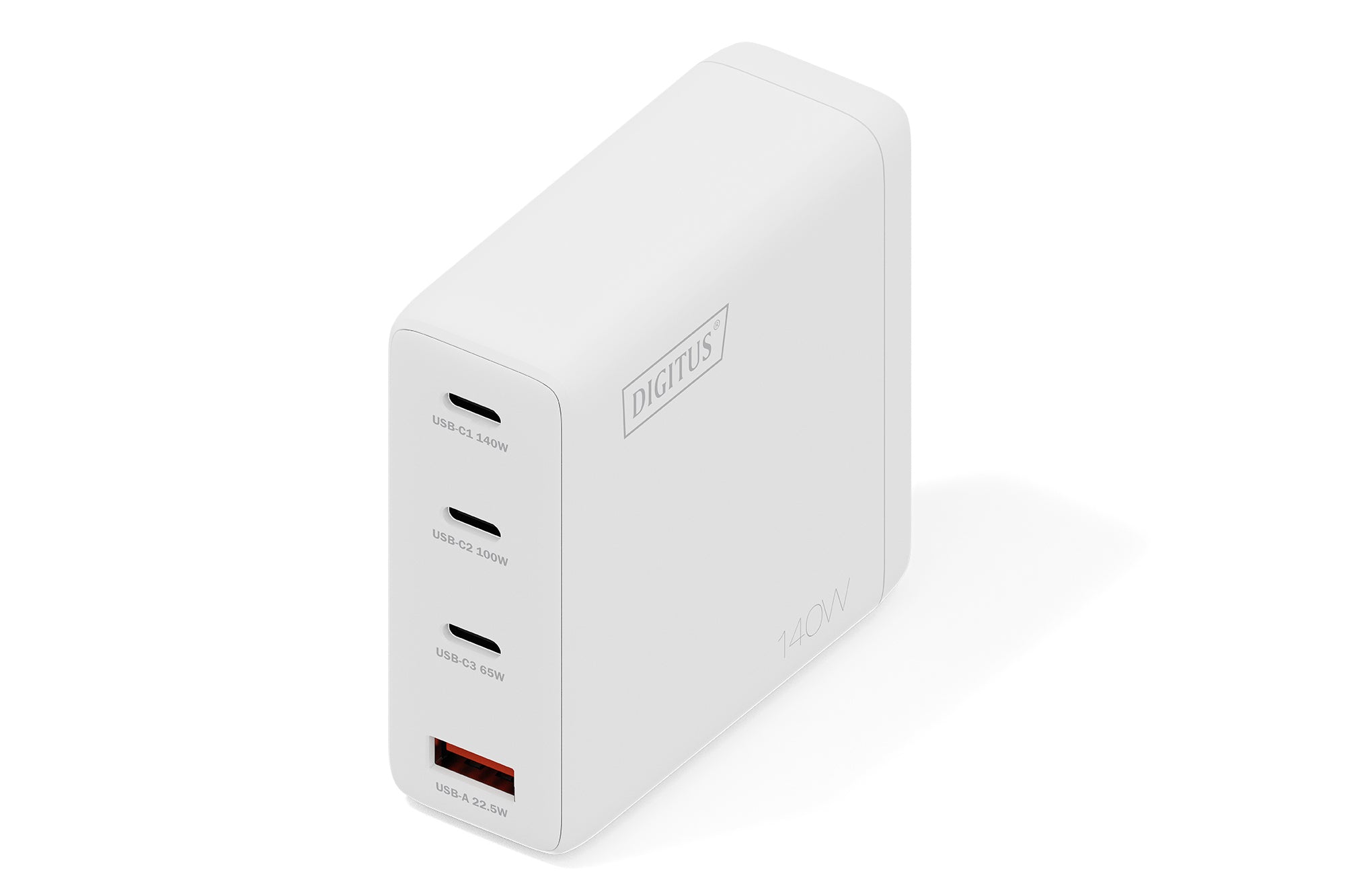 Digitus USB-Wandladegerät 140 W – USB-C×3, USB-A×1 – GaN – Weiss