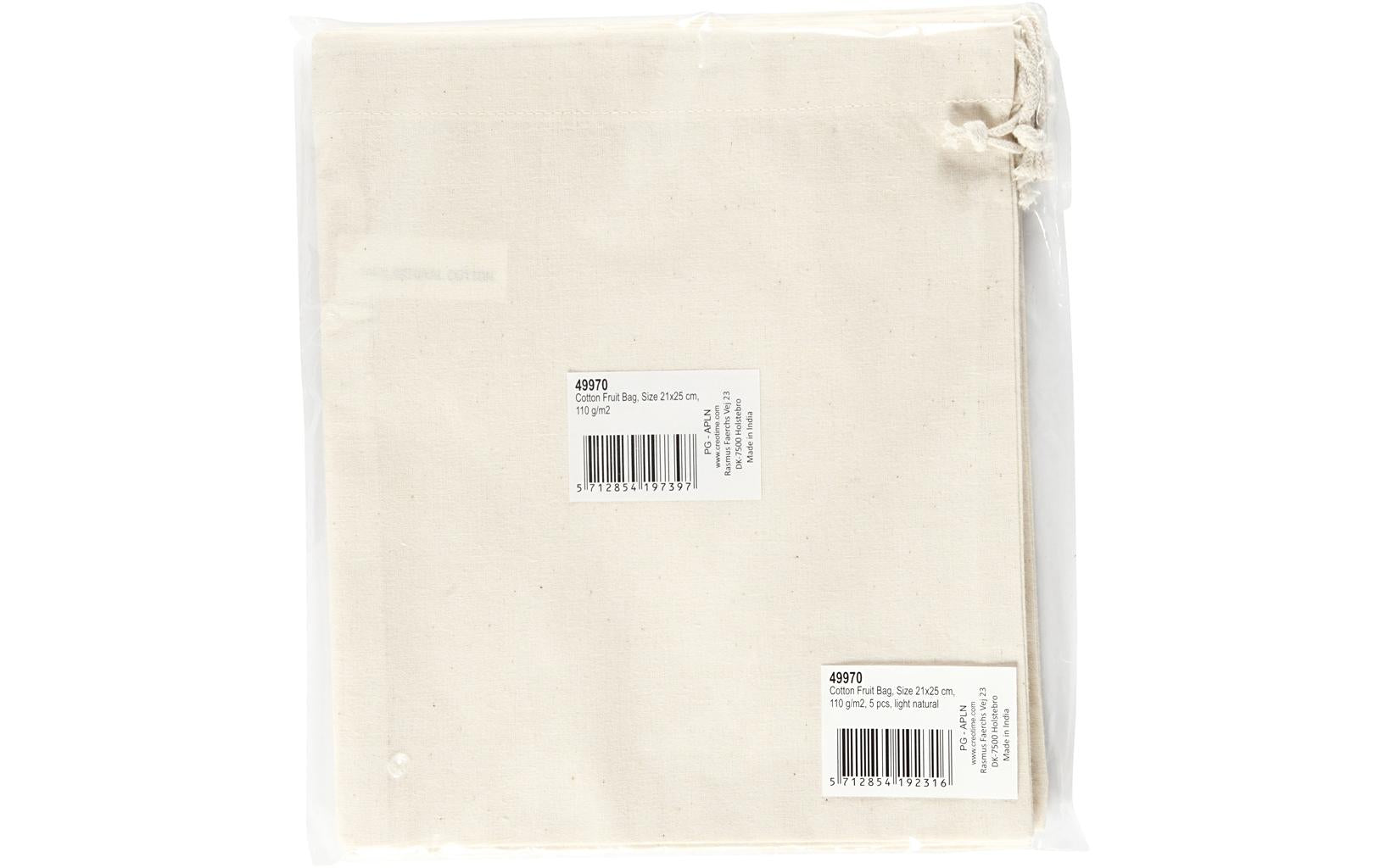 Creativ Company Baumwollstofftasche, natur, 210×250 mm – 5 Stück