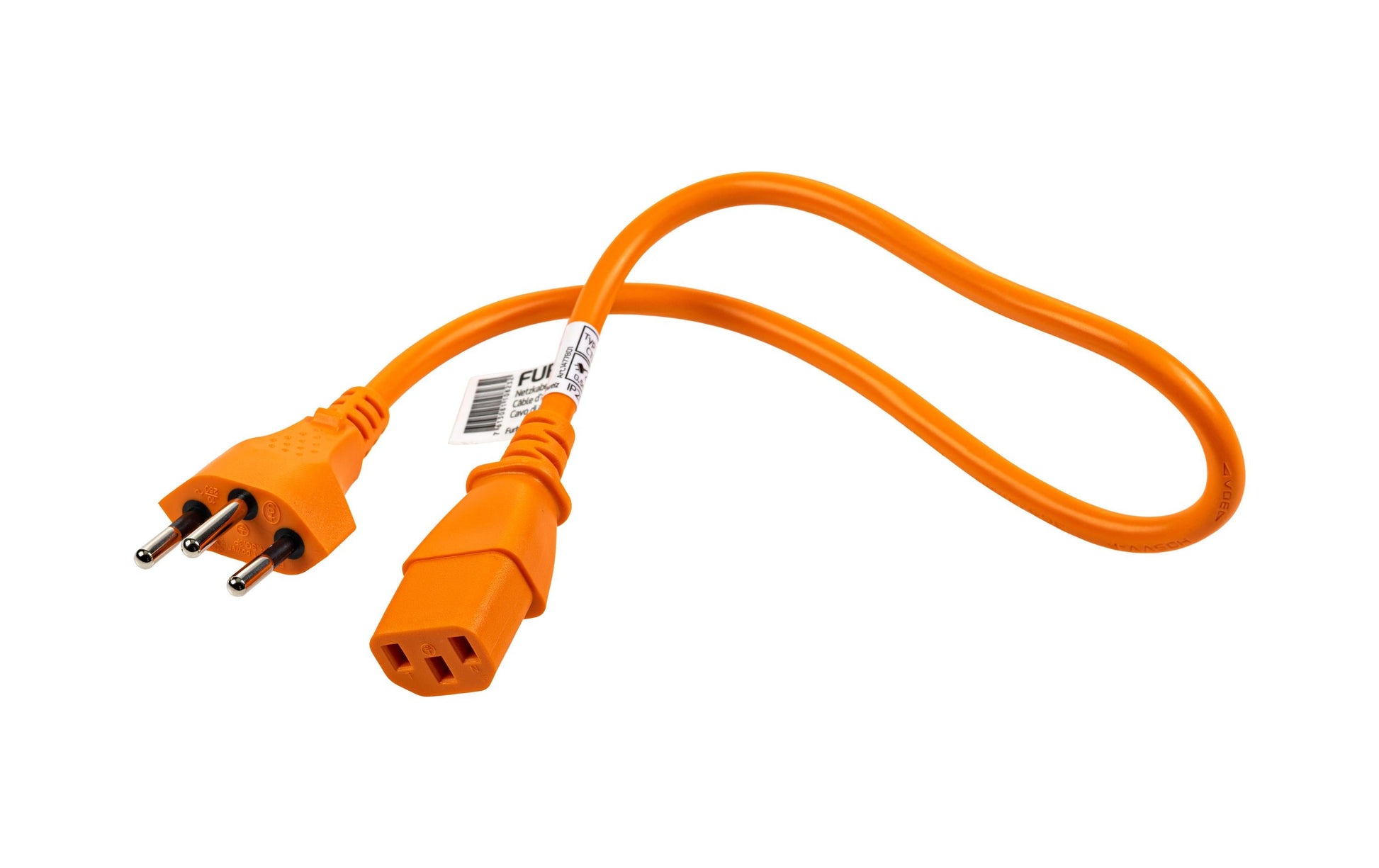 Furber. Netzkabel – T12–IEC C13, 0,5 m, 10 A, Orange