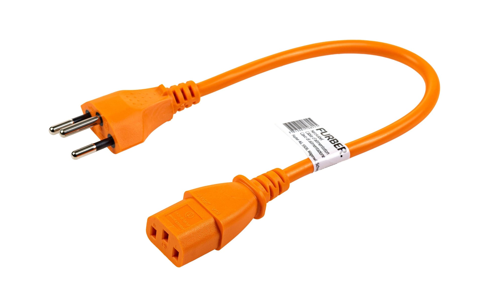 Furber. Netzkabel – T12–IEC C13, 0,2 m, 10 A, Orange