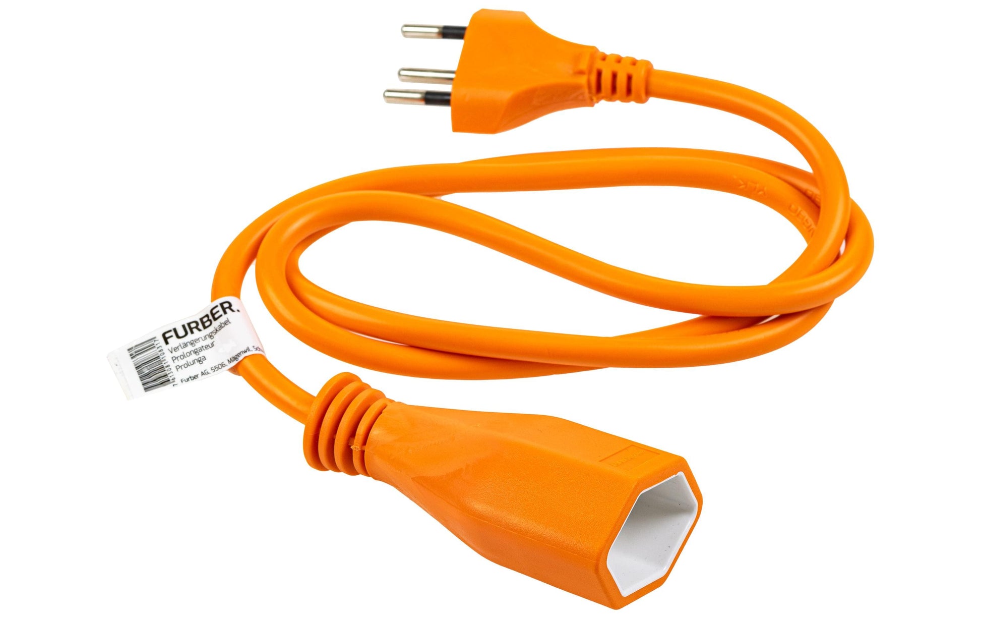 Furber. Verlängerungskabel T12–T13, 1 m, 3×1 mm², mit Kinderschutz – Orange