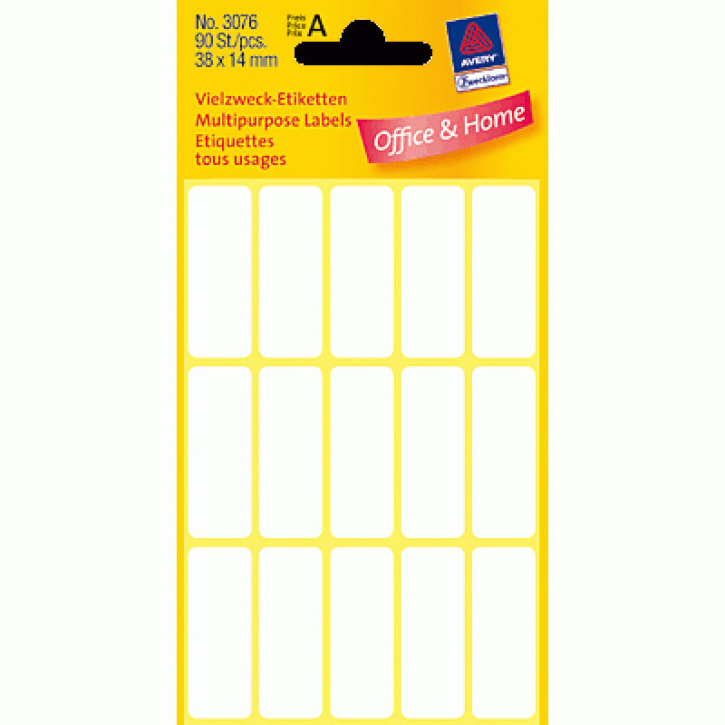 Avery Zweckform Haftetiketten – rechteckig 38 × 14 mm, permanent, weiss, 6 Blatt (90 Stk.)