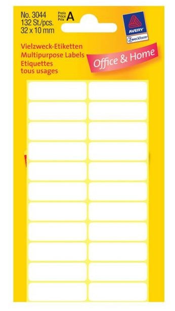 Avery Zweckform Haftetiketten – rechteckig 32 × 10 mm, permanent, weiss, 6 Blatt (132 Stk.)