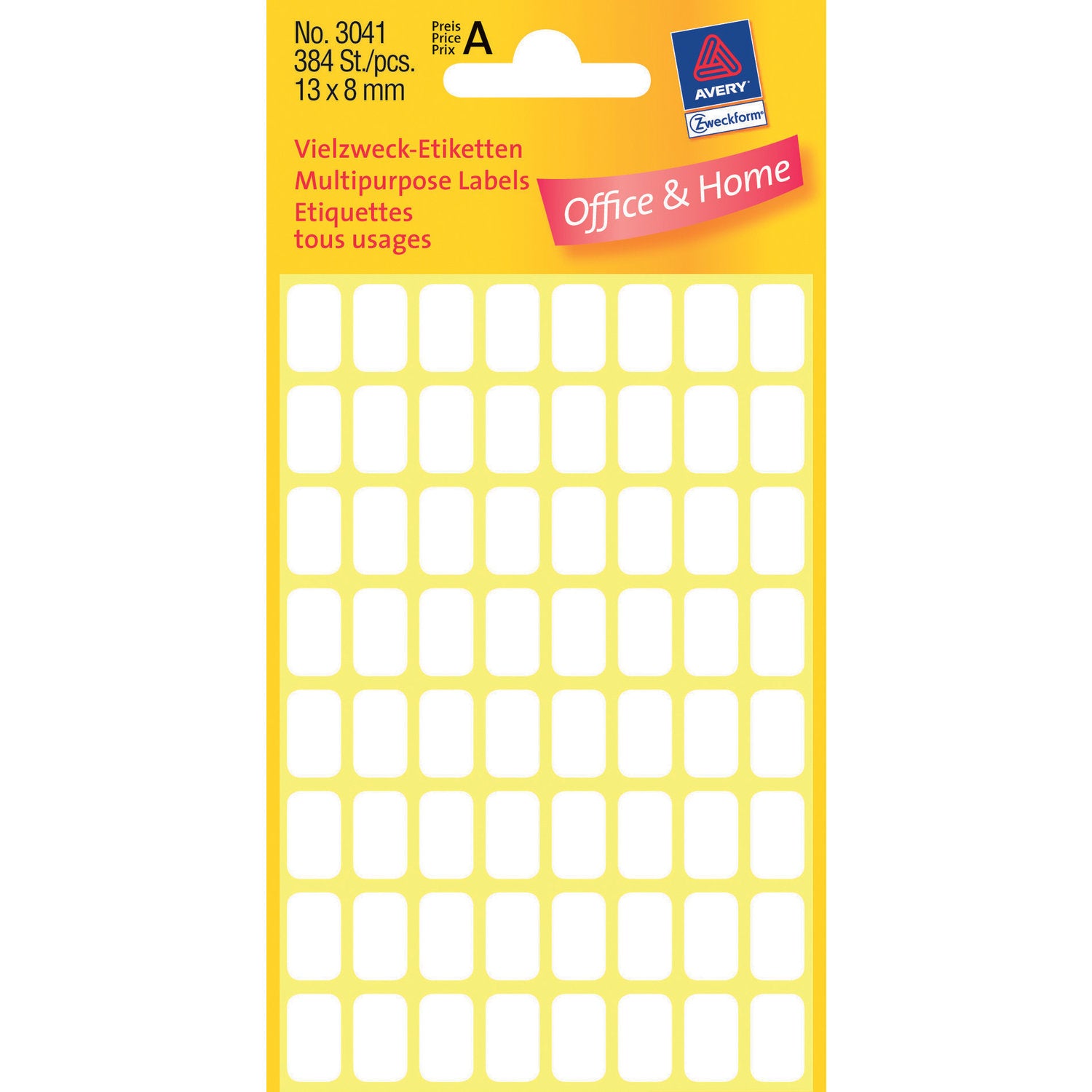 Avery Zweckform Haftetiketten – rechteckig 13 × 8 mm, permanent, weiss, 6 Blatt (384 Stk.)