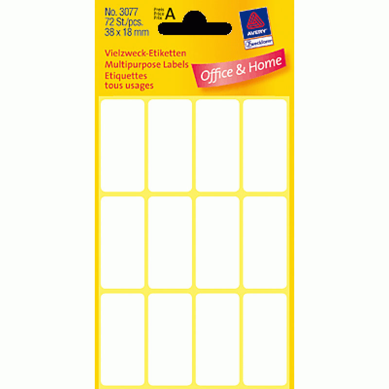 AVERY Zweckform Haftetiketten – rechteckig 38 × 18 mm, permanent, weiss, 6 Blatt (72 Stk.)