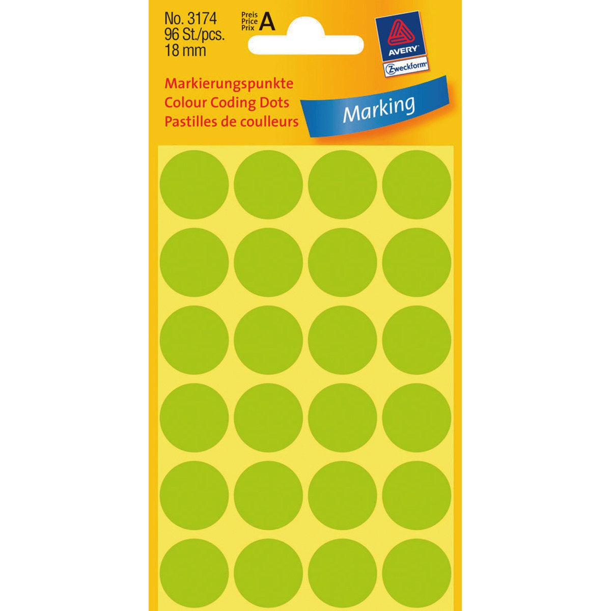 AVERY Zweckform Haftetiketten – rund Ø 18 mm, permanent, leuchtgrün, Papier, 4 Blatt (96 Stk.)