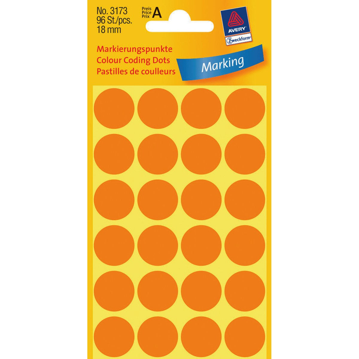 AVERY Zweckform Haftetiketten – Ø 18 mm, permanent, leuchtorange, 4 Blatt (96 Stk.)