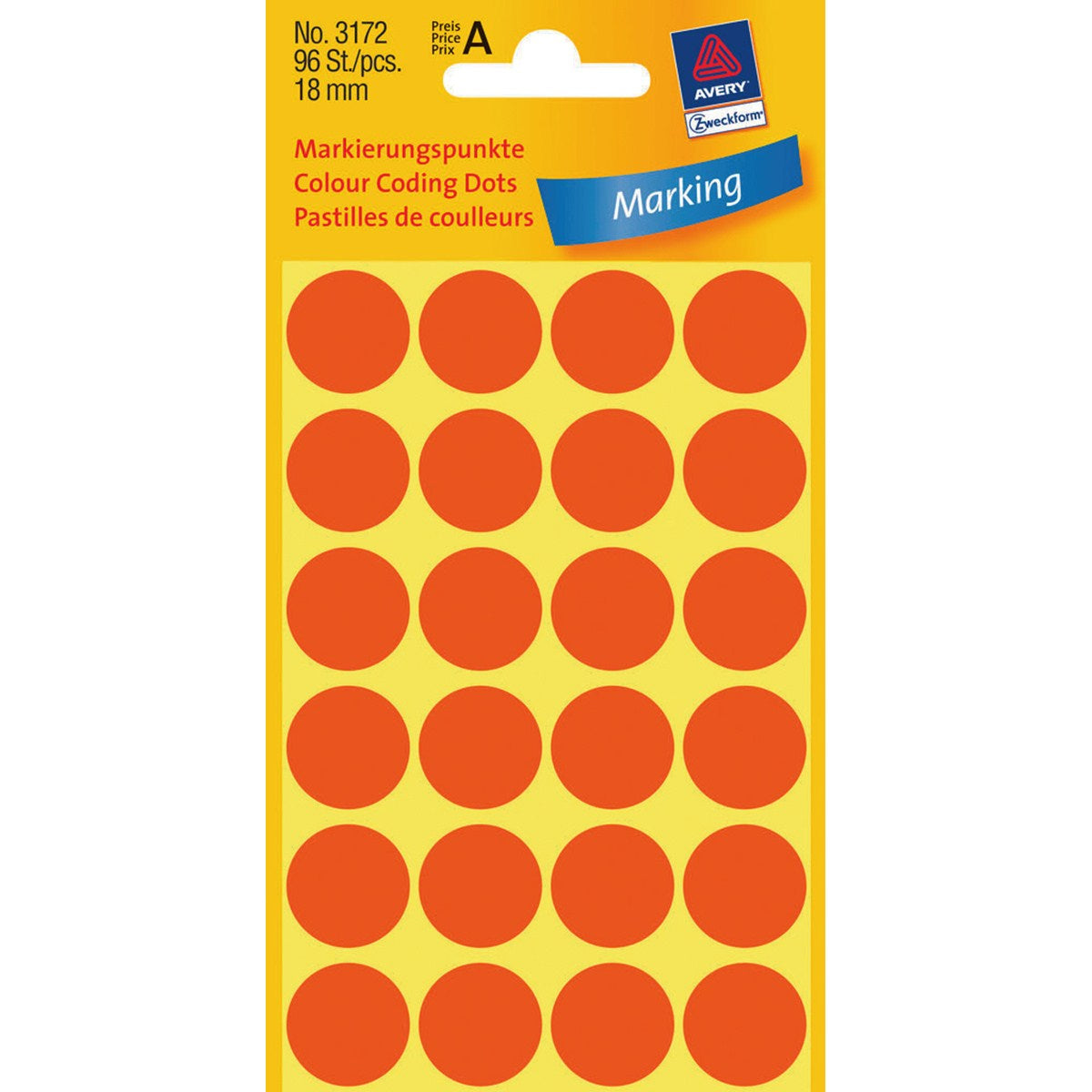 Avery Markierungspunkte Ø 18 mm – rot – 24 pro Blatt, 4 Blätter (96 Stk.) – Papier – permanent haftend