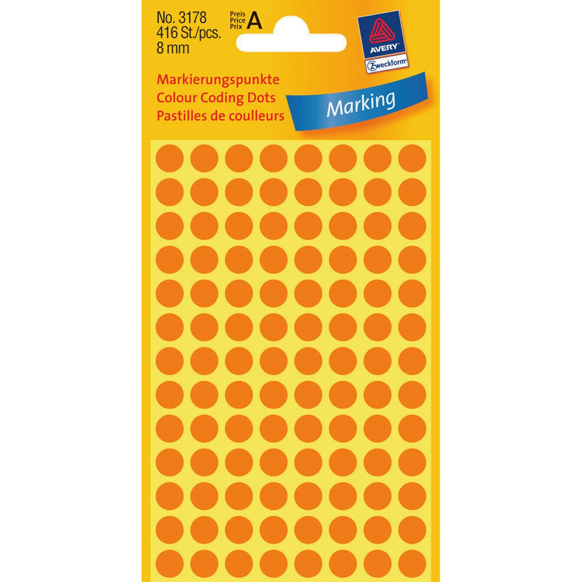 AVERY Zweckform Haftetiketten – rund Ø 8 mm, permanent, leuchtorange, Papier, 4 Blatt (416 Stk.)