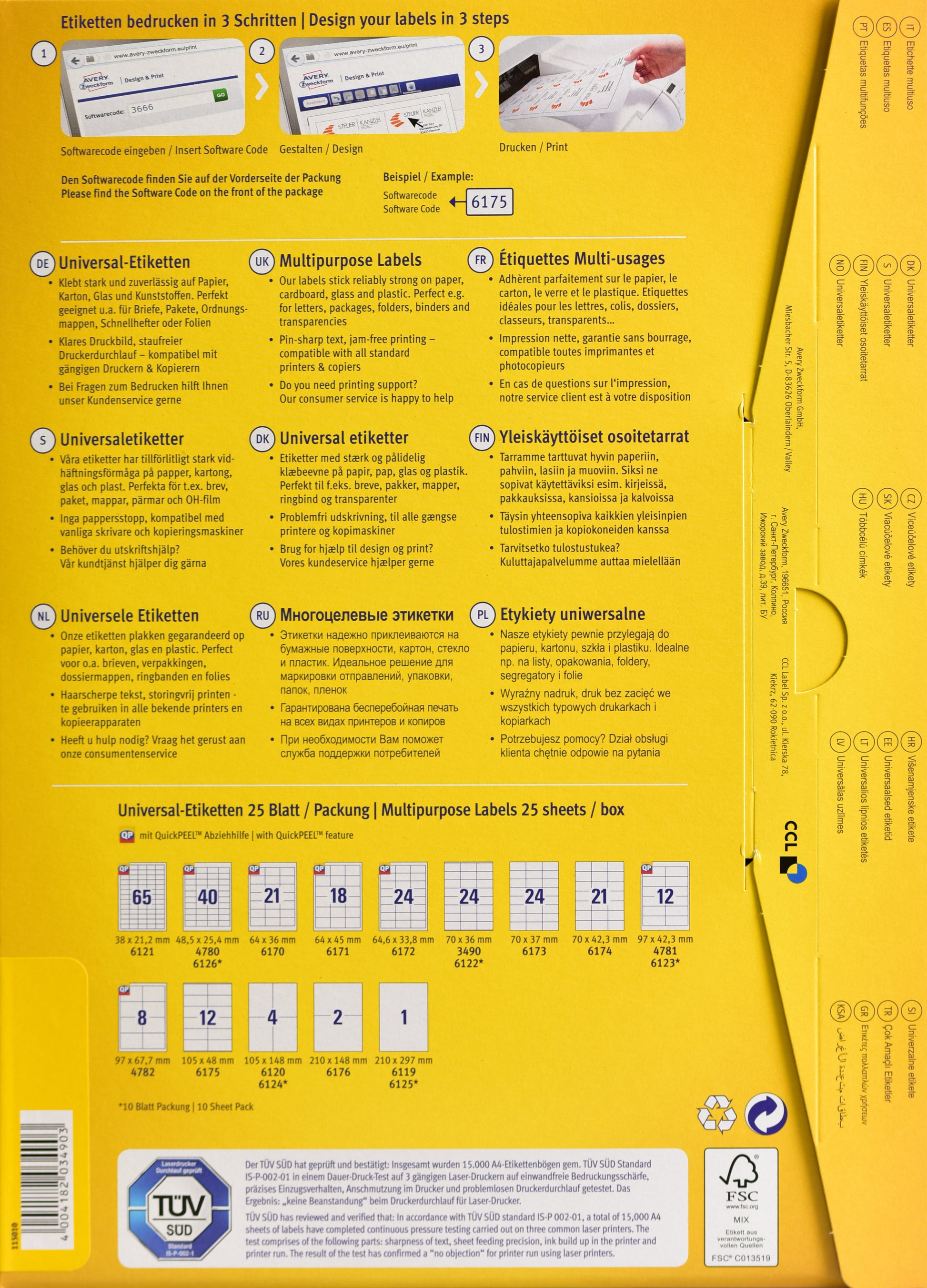 AVERY Zweckform – Etiketten A4 70 × 36 mm – weiss – permanent haftend – Laser/Inkjet – 30/Stück, 24 Blätter