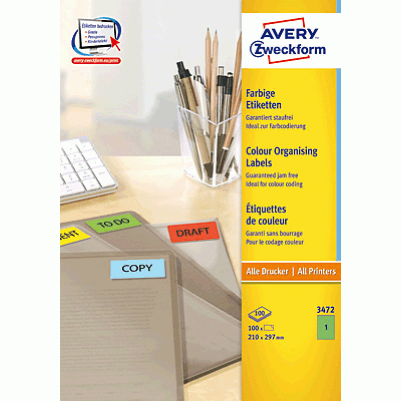 Avery Zweckform – Selbstklebende Druckeretiketten, 210 mm × 297 mm, Grün, Papier, Permanent