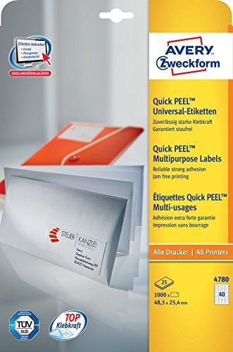 AVERY Zweckform – Etiketten A4 49 × 25 mm – Papier, weiss – permanent haftend – Laser/Inkjet – 40 pro Blatt, 25 Blätter