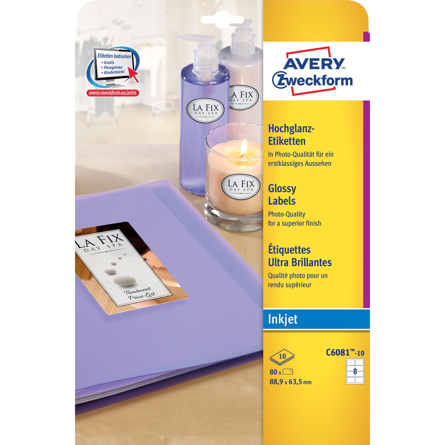 Avery Zweckform – Druckeretiketten, 64 mm × 47 mm, weiss, Papier, permanent, 150 Stück