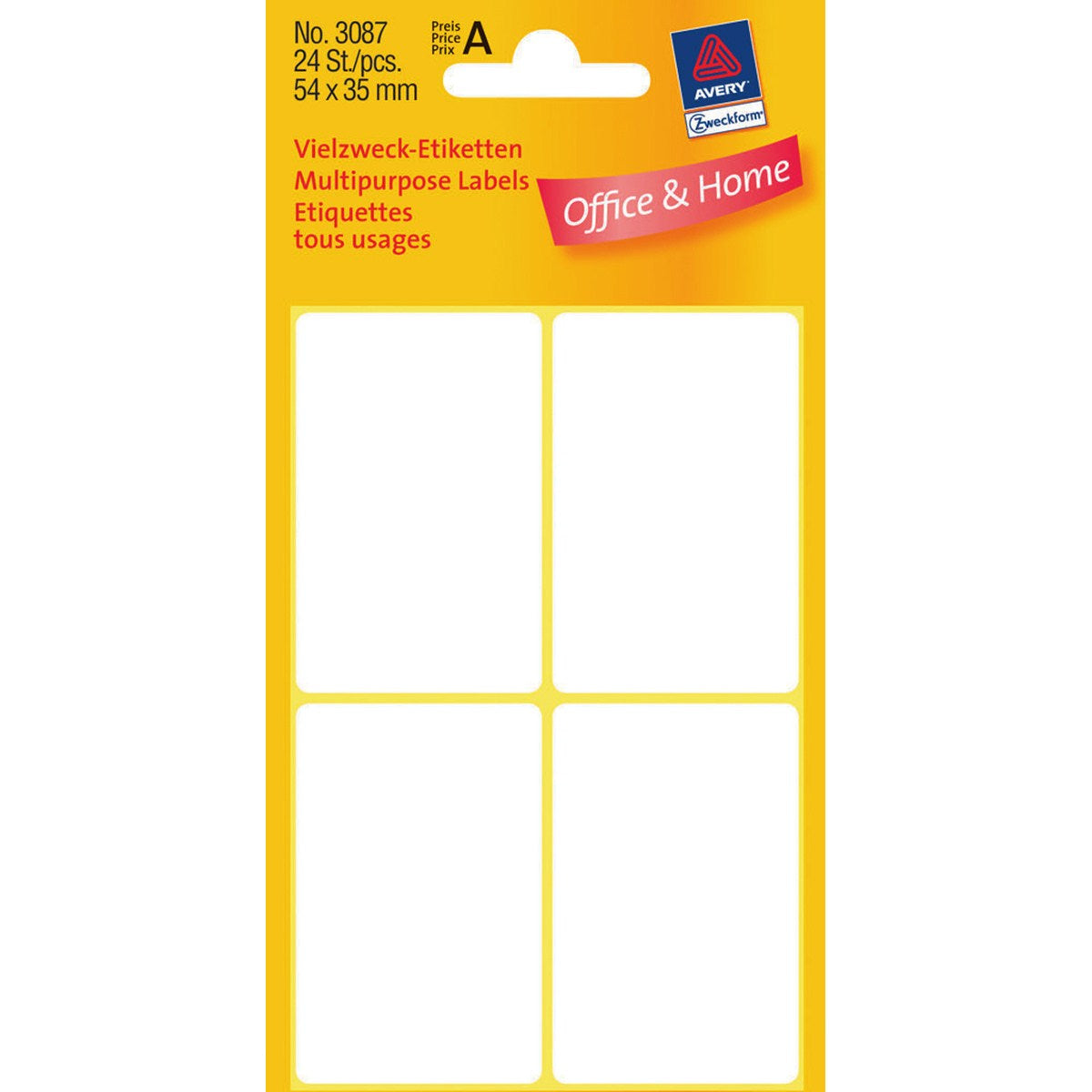 AVERY Zweckform Haftetiketten (Bogen) – rechteckig 54 × 35 mm, permanent, weiss, 6 Blatt (24 Stk.)
