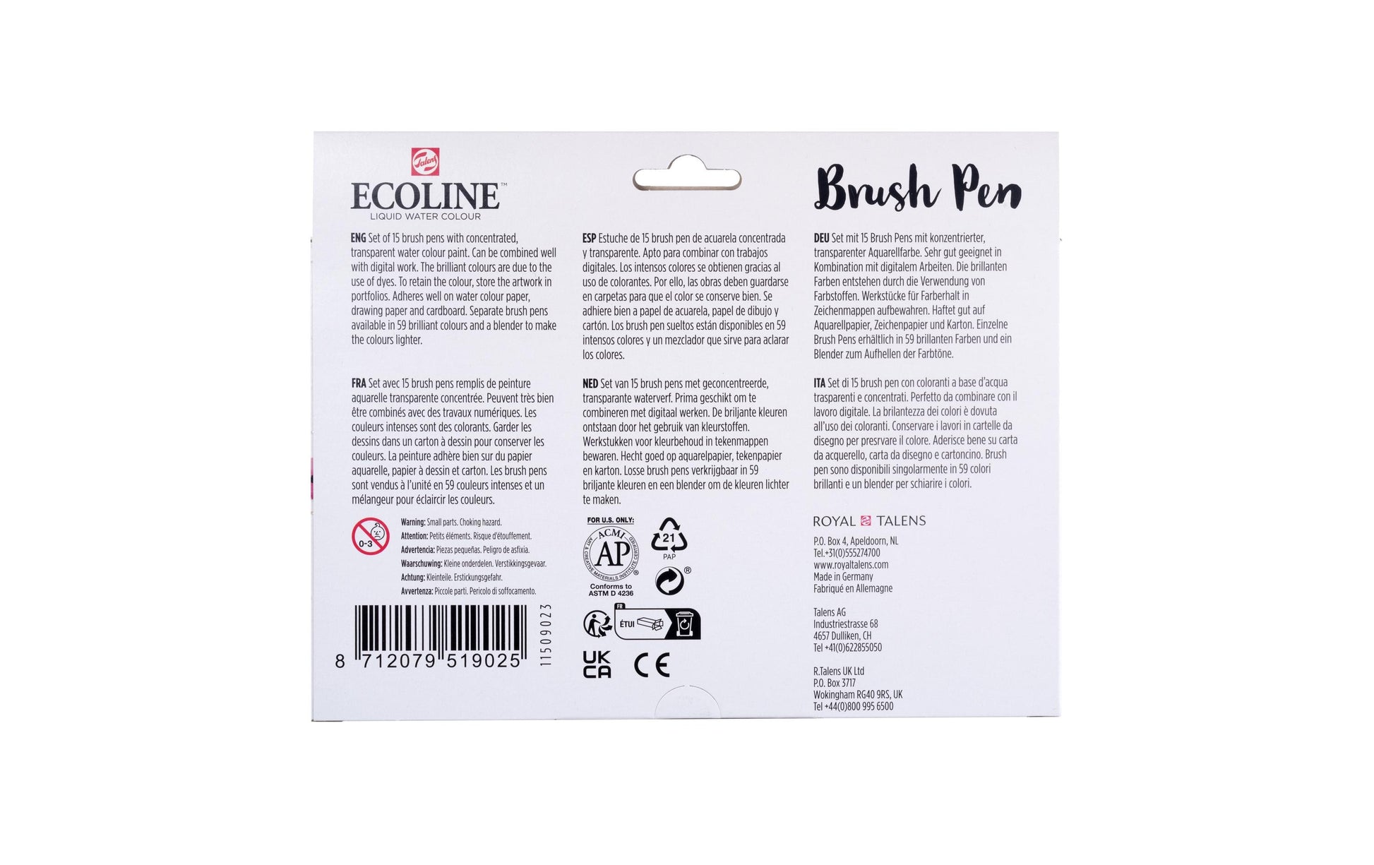 Talens Ecoline Brush Pens – Pinselspitze, wasserbasiert, 15 Farben