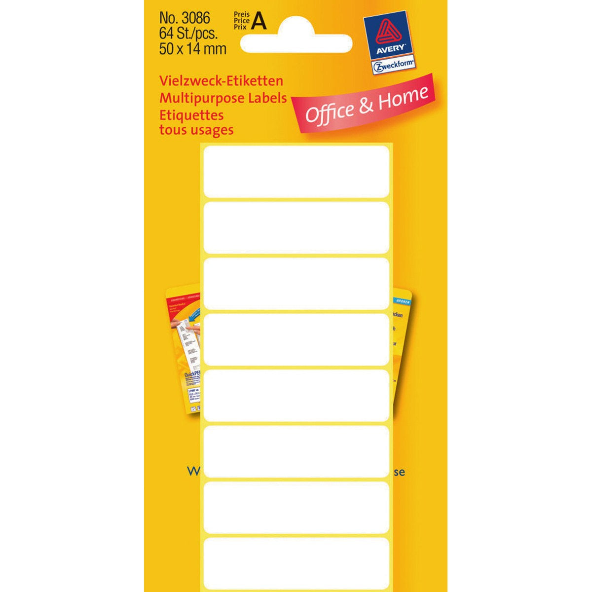 AVERY Zweckform Haftetiketten – rechteckig 50 × 14 mm, permanent, weiss, 8 Blatt (64 Stk.)