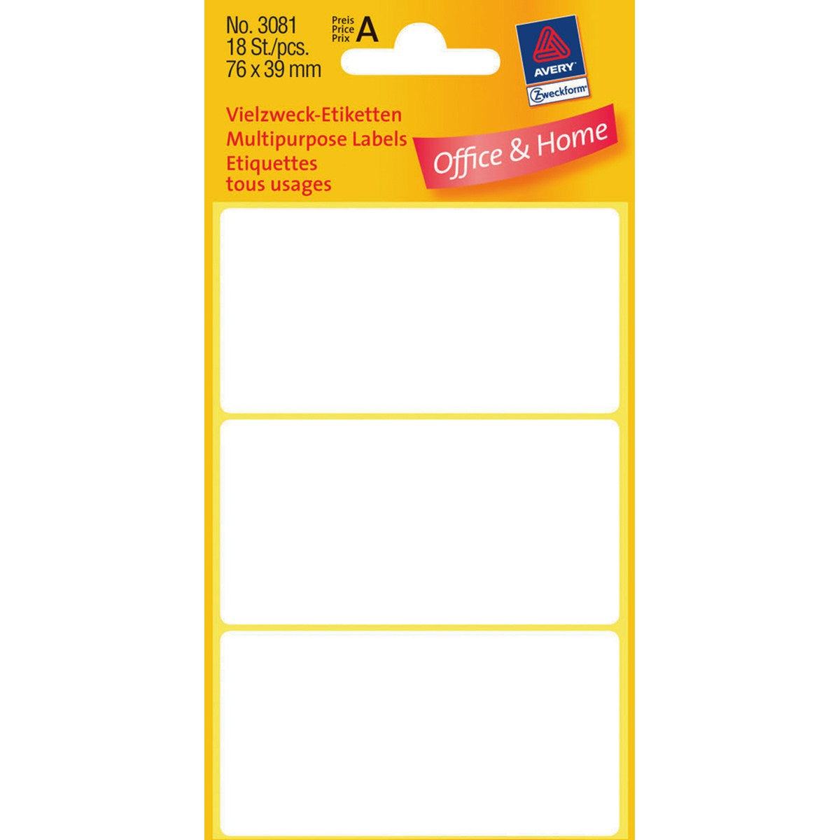 AVERY Zweckform Vielzweck-Etiketten – rechteckig 76 × 39 mm, permanent, weiss, 6 Blatt (18 Stk.)