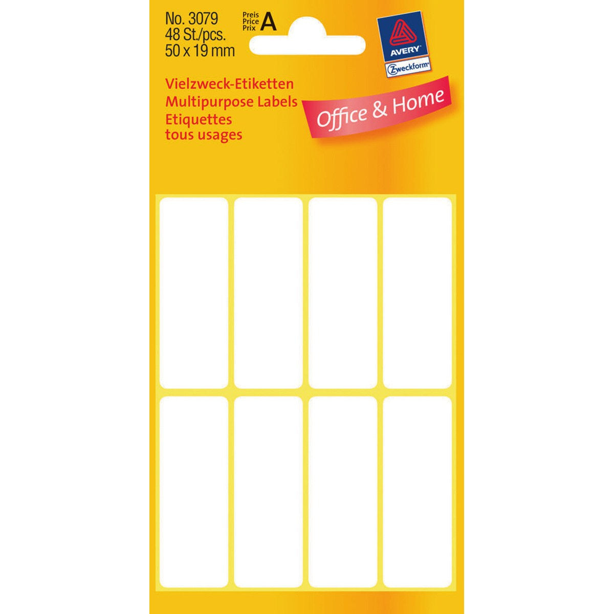 Avery Haftetiketten – rechteckig 50 × 19 mm, permanent, weiss, 6 Blatt (48 Stk.)