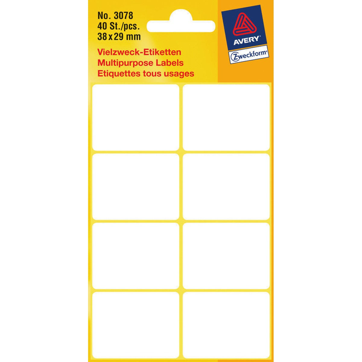 Avery Zweckform Haftetiketten – rechteckig 38 × 29 mm, permanent, weiss, Papier, 5 Blatt (40 Stk.)