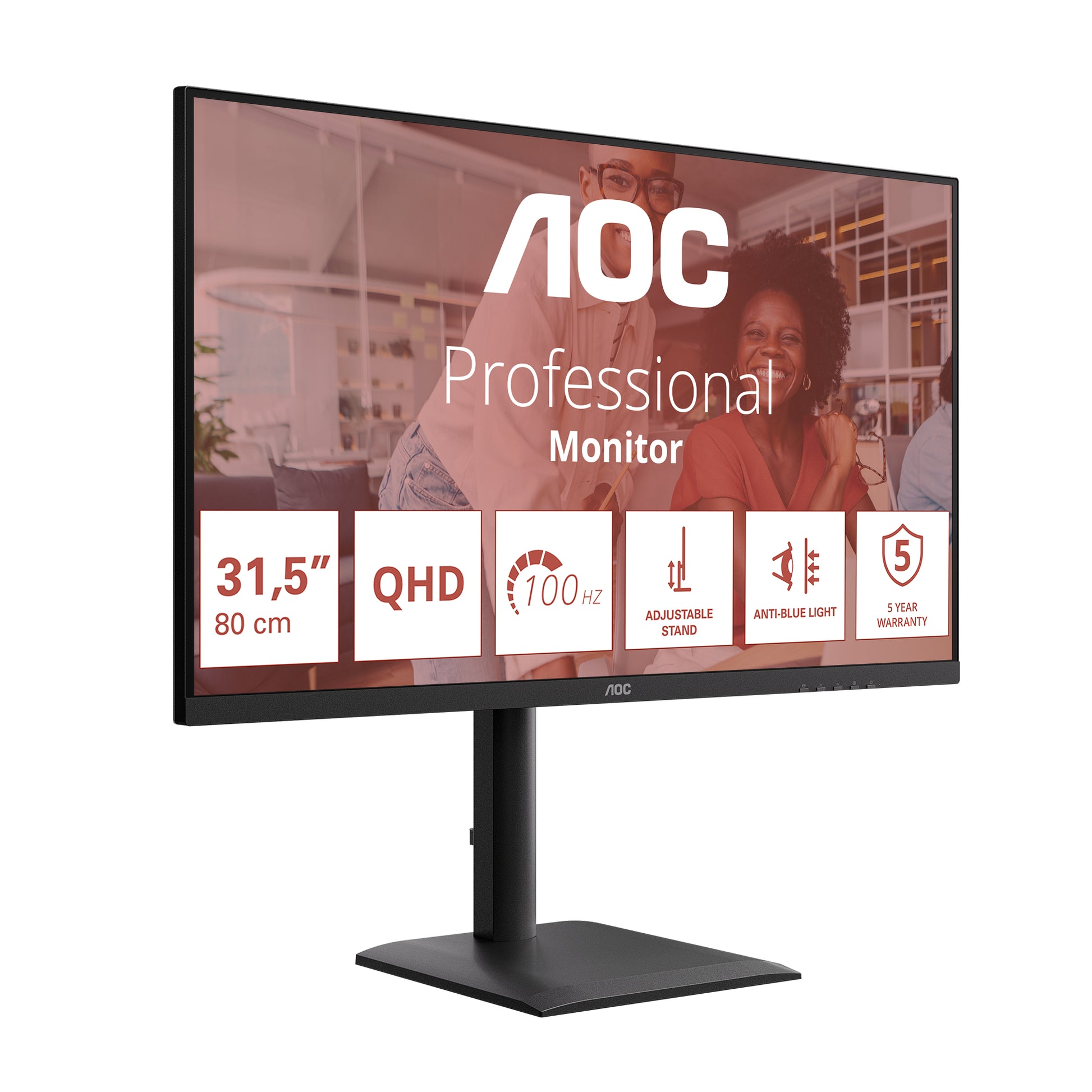 AOC Q32E4U – Monitor, 31,5", 2560 × 1440 (WQHD), IPS, 100 Hz, Integrierte Lautsprecher, VESA 100 × 100, Schwarz