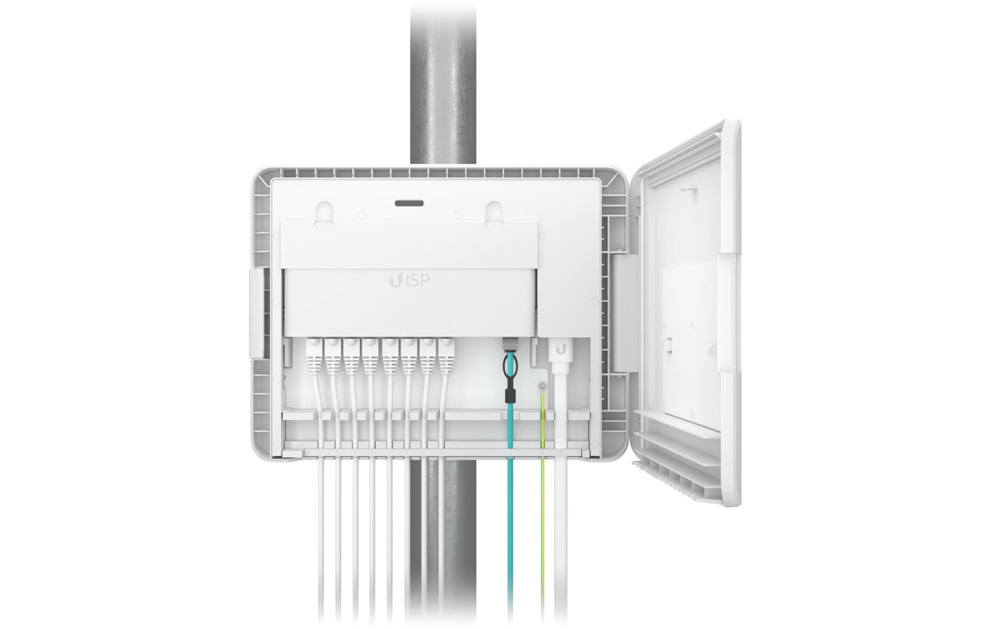 Ubiquiti UISP Aussen-Kabelbox, 320×46,3×250 mm, mastmontiert, Polycarbonat, für Innen & Aussen