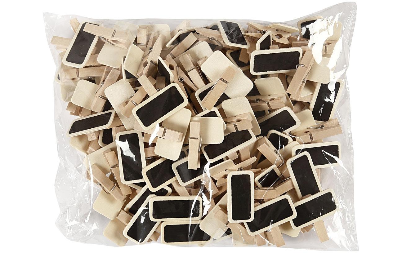 Creativ Company Minikreidetafel – 40 × 20 mm – Holz, schwarz – inkl. Klammern – 100 Stk.