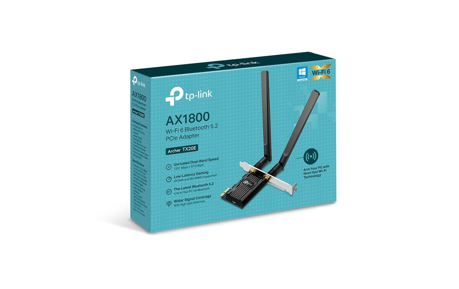 TP-Link AX1800 – PCIe WLAN-Karte – Wi-Fi 6 (2,4/5 GHz), 1,8 Gbit/s, Bluetooth 5,2