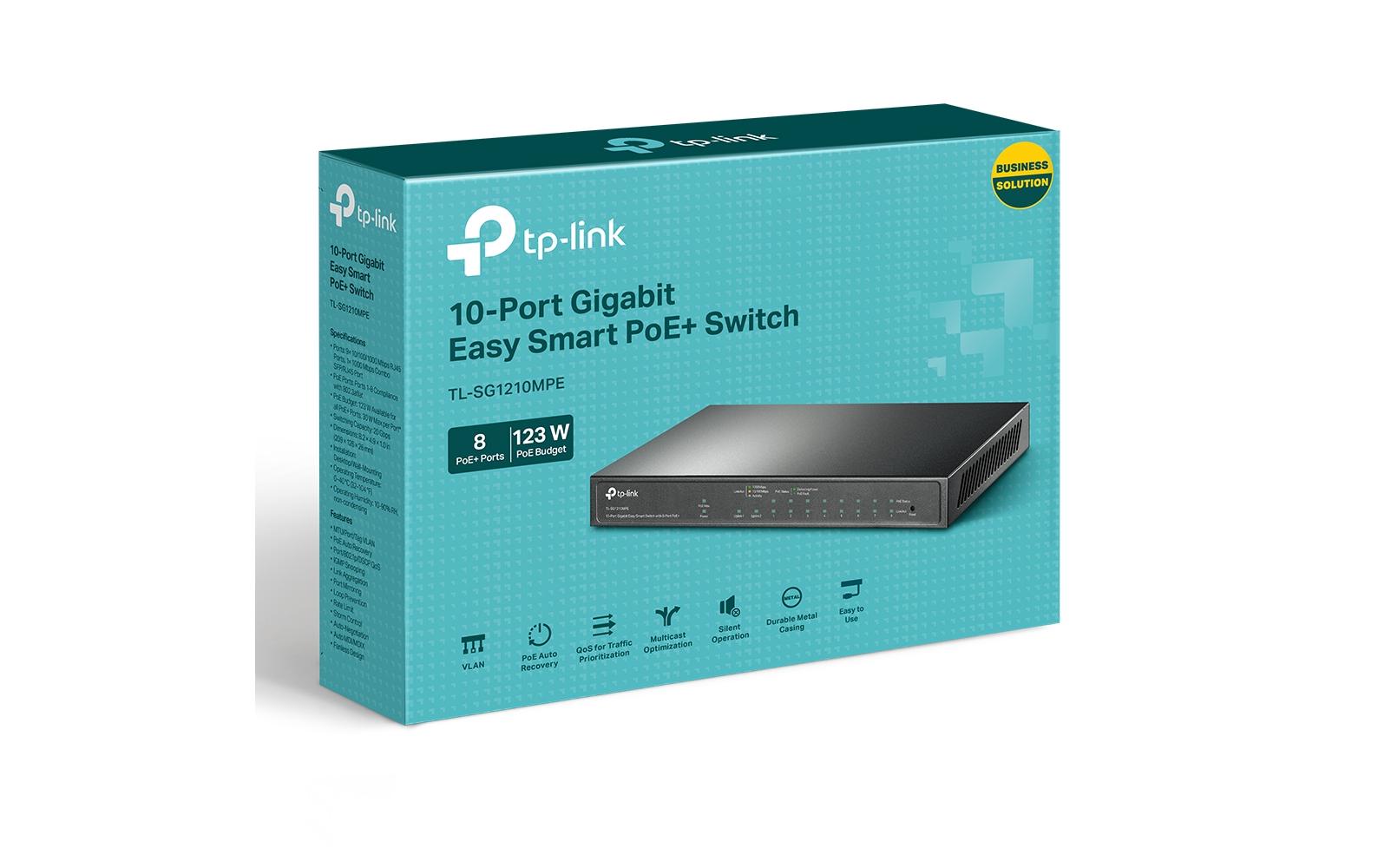 TP-Link TL-SG1210MPE – Managed Switch – 9×GbE, 1×SFP, L2, PoE+ 123 W