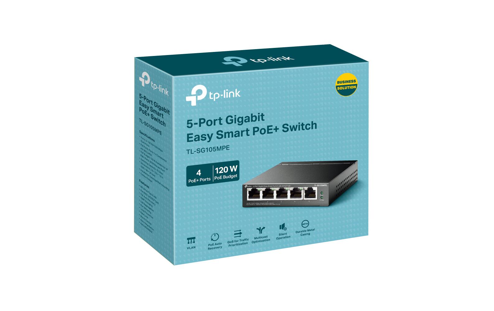 TP-Link TL-SG105MPE – Managed Switch – 5×GbE, L2, PoE+ 120 W