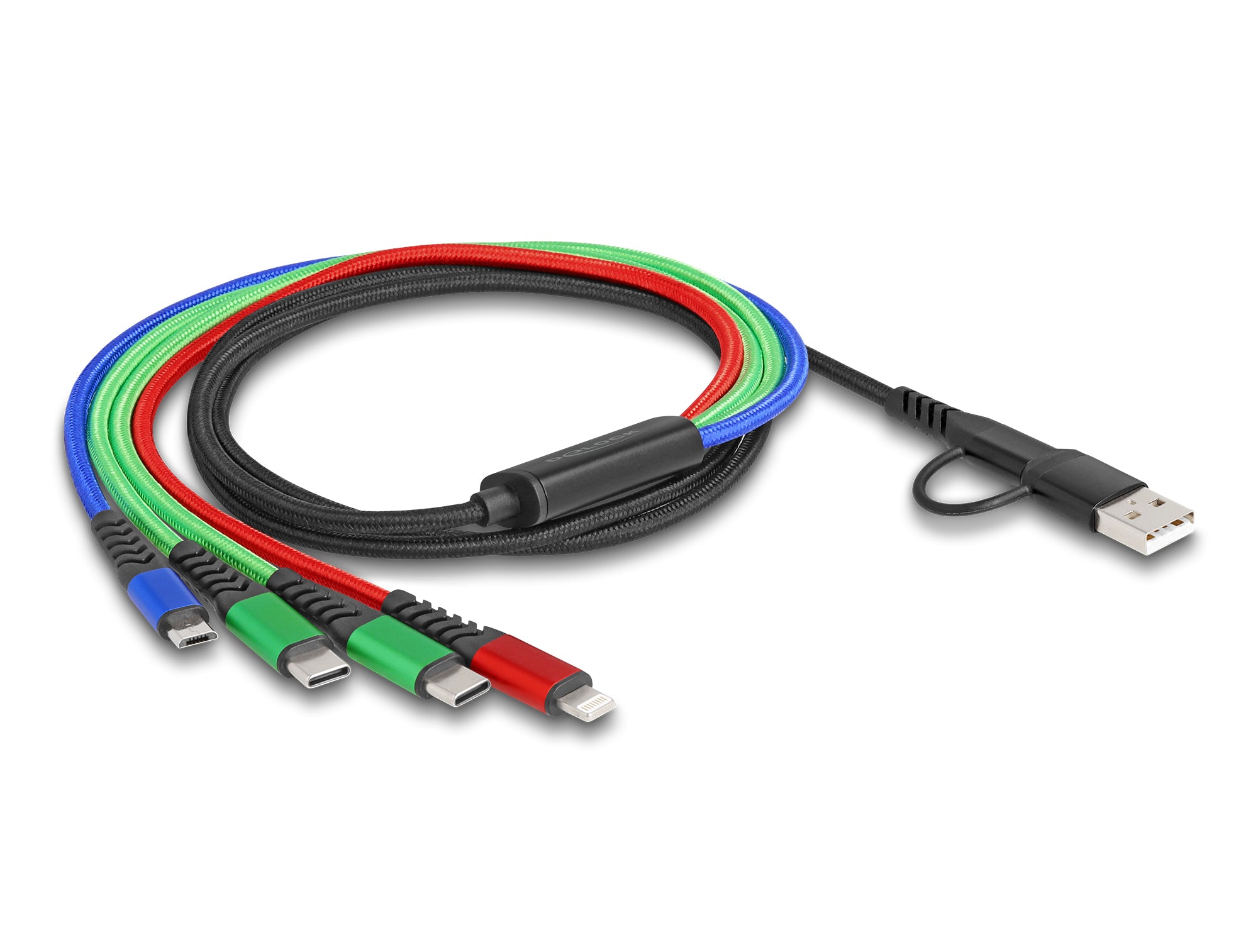 DeLOCK Multi-Kabel – 4-in-1 USB-A/USB-C auf USB-C/Micro-USB/Lightning 1,2 m – für iPhone/Android