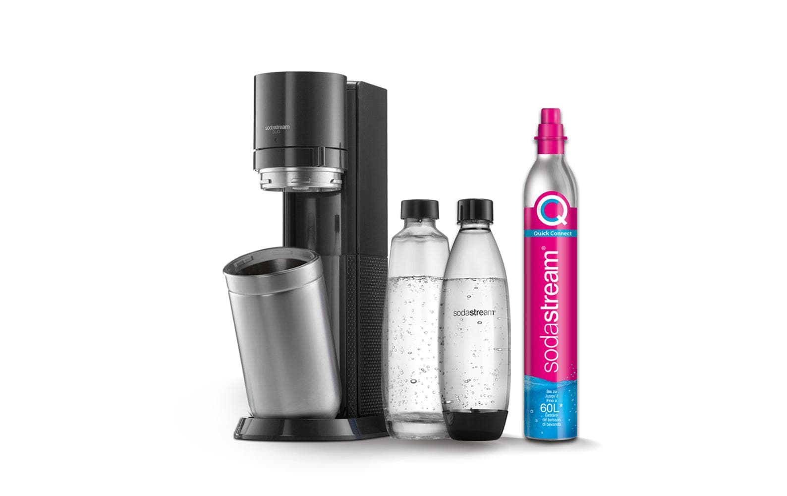SodaStream DUO – Wassersprudler, 2 Flaschen (2× Glas), 60 l, Schwarz