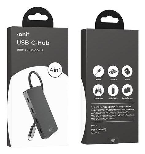 ONIT F01262 USB-Hub – 4× USB-C, 10 Gbit/s, für Windows/Mac/ChromeOS