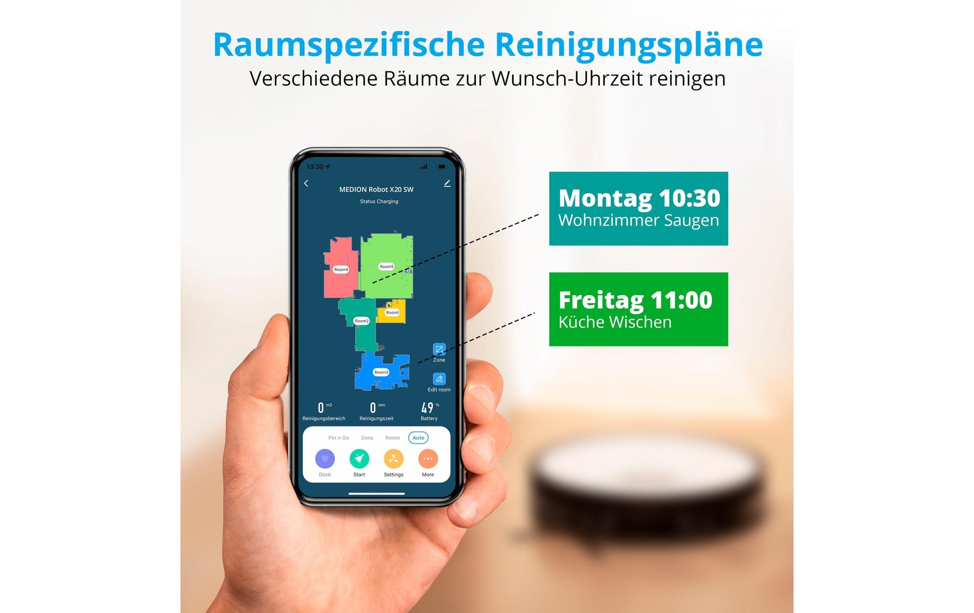 MEDION Roboterstaubsauger MD 11415 – 2-in-1, 0,3 l, Akkubetrieb, 68 dB(A)