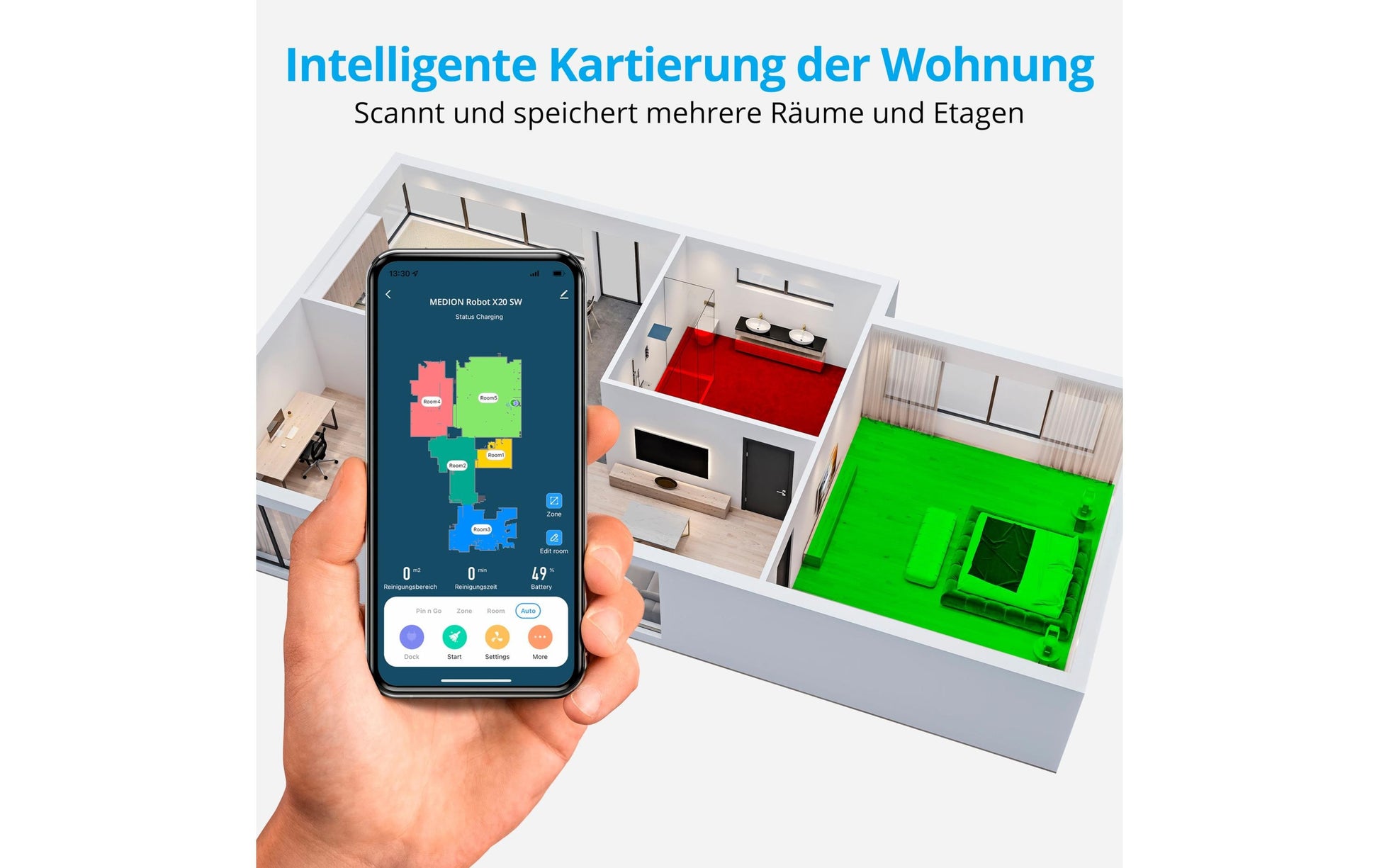 MEDION Roboterstaubsauger MD 11415 – 2-in-1, 0,3 l, Akkubetrieb, 68 dB(A)