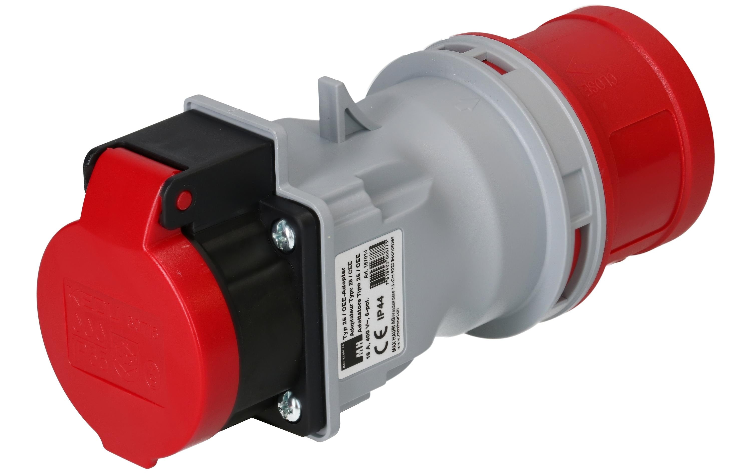 maxCAMP Adapterkabel, CEE 16-5 zu T25, Kurzadapter – Rot