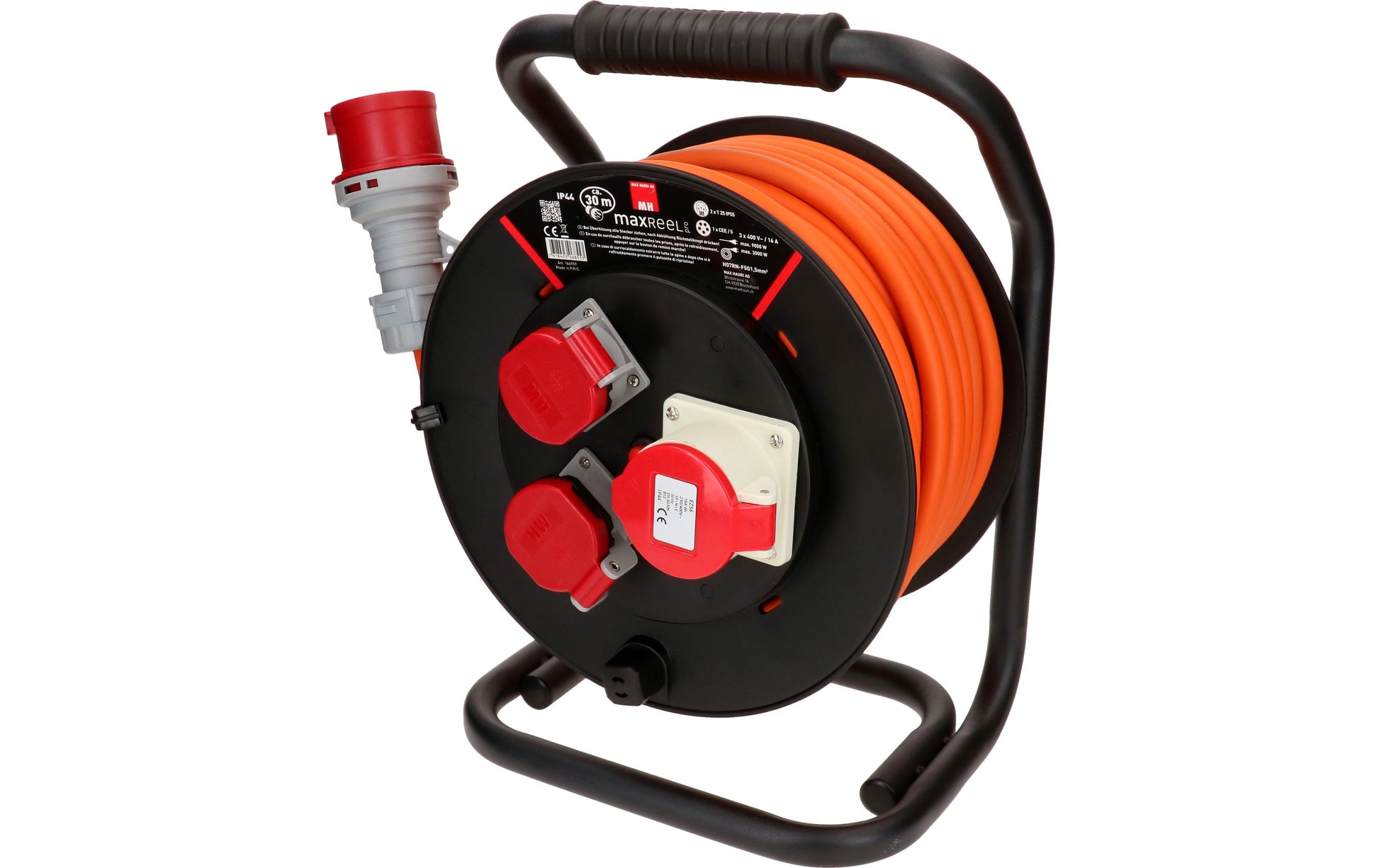 Max Hauri AG Max Hauri Kabelrolle, 30 m, (2×T25 + 1×CEE 16-5), IP44, Eingang CEE 16-5 – schwarz