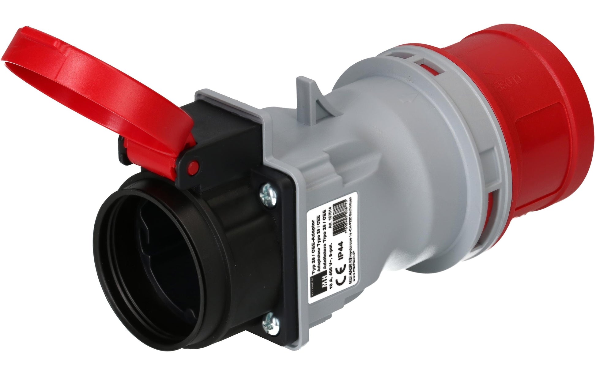 maxCAMP Adapterkabel, CEE 16-5 zu T25, Kurzadapter – Rot