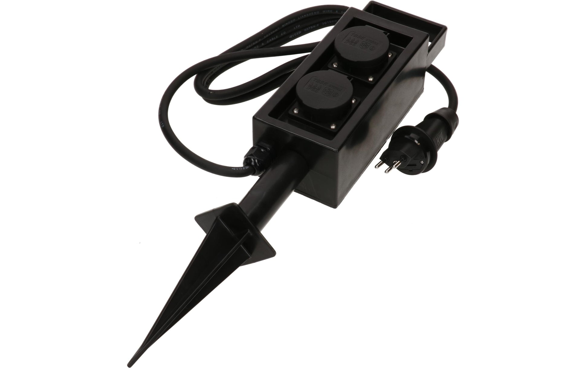 Max Hauri AG Max Hauri Gartensteckdose mit Erdspiess, 2×T13, 1,5 m, Klappdeckel – schwarz